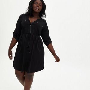 NWT Torrid Mini Challis Zip-Front Black Shirt Dress Sz 0 L 12